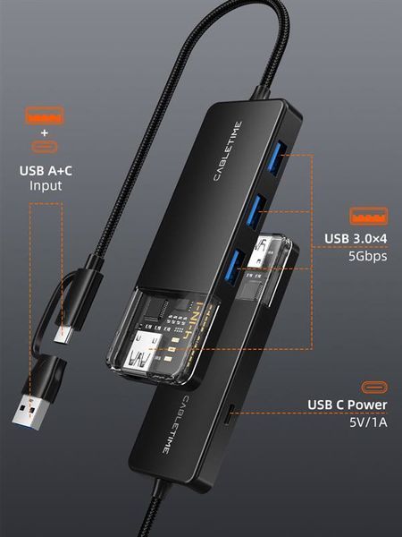 Концентратор Cabletime USB C/A - 4 Port USB 3.0, 5Gbps, 0.15 m (CB05B) DC526547 фото