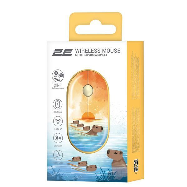 Мышь беспроводная 2E MF300 Capybara Sunset Silent WL BT Yellow (2E-MF300WCAPIBARAYW) DC524998 фото