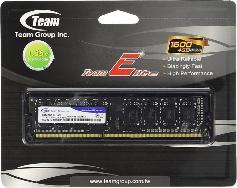 Модуль памяти DDR3 4GB/1600 1,35V Team Elite (TED3L4G1600C1101) DC74653 фото