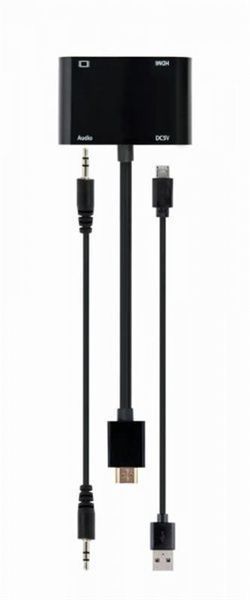 Адаптер Cablexpert HDMI - HDMI/VGA+Аудіо 3.5 мм, M/F, 0.15 м, чорний (A-HDMIM-HDMIFVGAF-01) коробка DC445213 фото