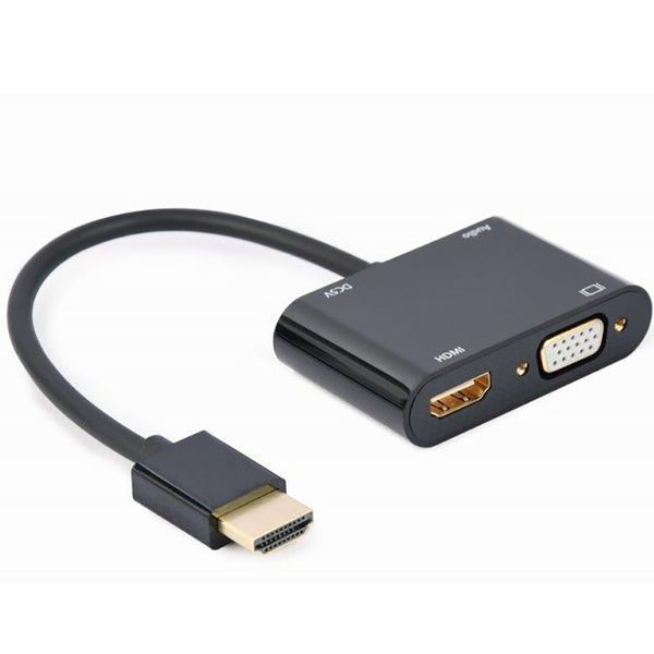 Адаптер Cablexpert HDMI - HDMI/VGA+Аудіо 3.5 мм, M/F, 0.15 м, чорний (A-HDMIM-HDMIFVGAF-01) коробка DC445213 фото