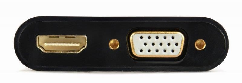 Адаптер Cablexpert HDMI - HDMI/VGA+Аудіо 3.5 мм, M/F, 0.15 м, чорний (A-HDMIM-HDMIFVGAF-01) коробка DC445213 фото