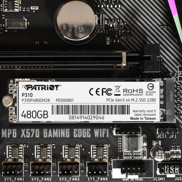 Накопитель SSD 480GB Patriot P310 M.2 2280 PCIe NVMe 3.0 x4 TLC (P310P480GM28) DC396828 фото