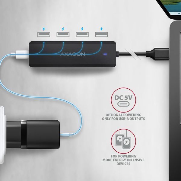 Хаб AXAGON HUE-C1A USB-A 5Гбит/с TRAVEL hub, 20см Type-A, Черный EL1438780 фото