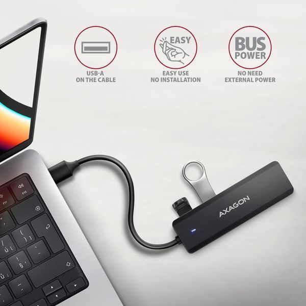 Хаб AXAGON HUE-C1A USB-A 5Гбит/с TRAVEL hub, 20см Type-A, Черный EL1438780 фото