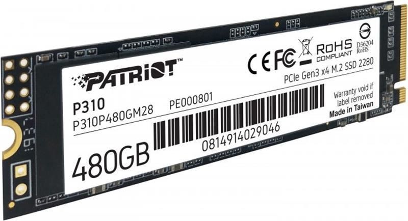 Накопитель SSD 480GB Patriot P310 M.2 2280 PCIe NVMe 3.0 x4 TLC (P310P480GM28) DC396828 фото