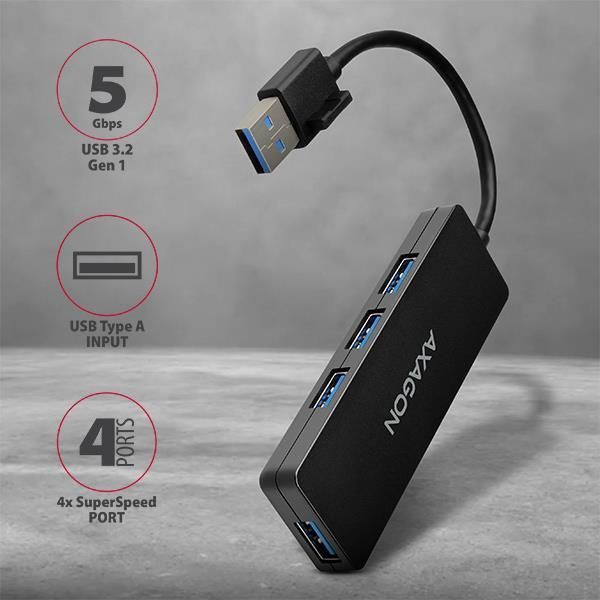 Хаб AXAGON HUE-G1A SuperSpeed USB SLIM hub, кабель 14см Type-A, Черный EL1438784 фото