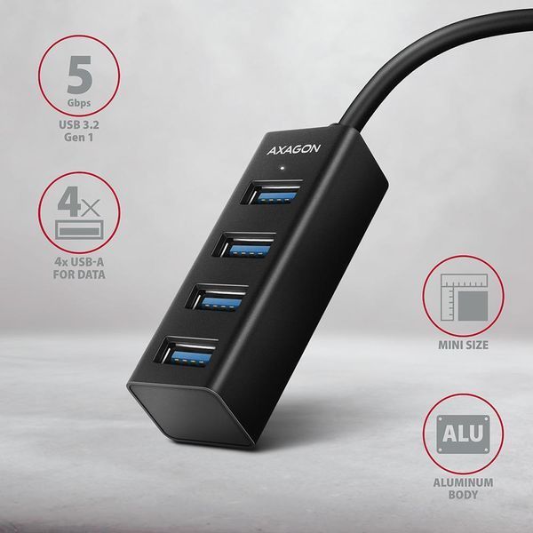 Хаб AXAGON HUE-M1AL SuperSpeed USB-A MINI hub, USB-A кабель 120см, Черный EL1438787 фото