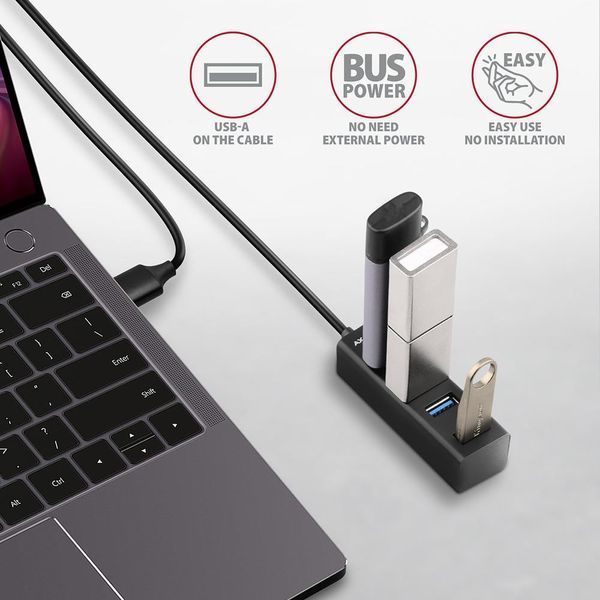 Хаб AXAGON HUE-M1AL SuperSpeed USB-A MINI hub, USB-A кабель 120см, Черный EL1438787 фото