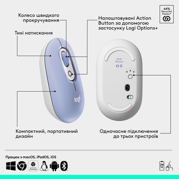 Мышь беспроводная Logitech Pop Mouse with Emoji Lilac (910-007414) DC530292 фото