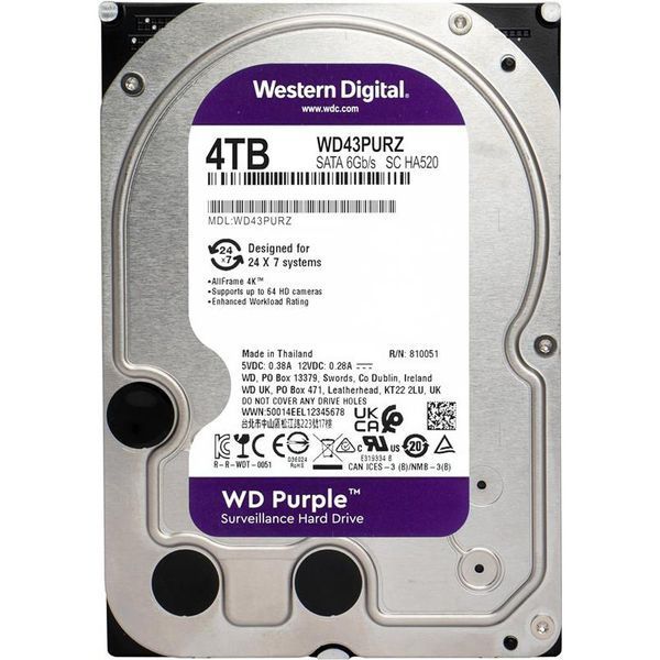 Накопичувач HDD SATA 4.0TB WD Purple 5400rpm 256MB (WD43PURZ) DC464332 фото